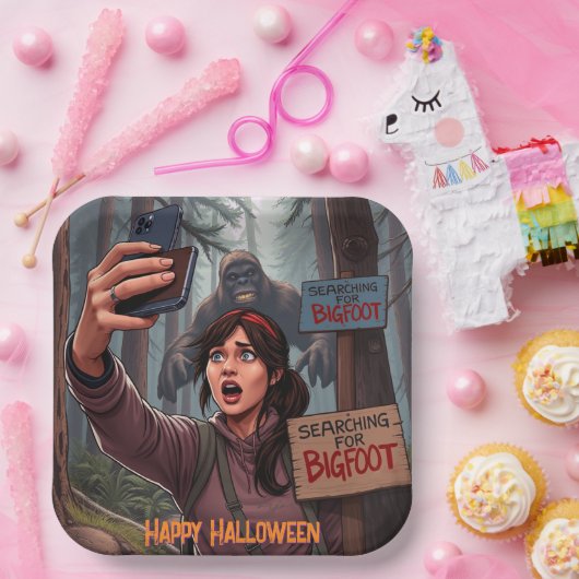 Op zoek naar Bigfoot Sasquatch Selfie Papieren Bordje (Feest)