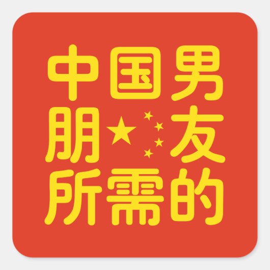 Op zoek naar een Chinese Boyvriend ~ Hanzi Languag Vierkante Sticker (Voorkant)