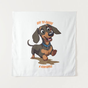 Op zoek naar een rel schoppende Dachshund Wandkleed