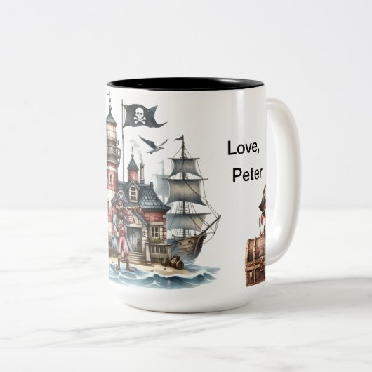 Op zoek naar Treasure, Happy Vaderdag Tweekleurige Koffiemok (Voorkant rechts)