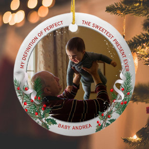 Opa 1e kerstdag Klassiek Silver Plant Lijst Keramisch Ornament