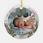 Opa 1e kerstdag Klassiek Silver Plant Lijst Keramisch Ornament (Voorkant)