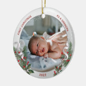 Opa 1e kerstdag Klassiek Silver Plant Lijst Keramisch Ornament (Links)