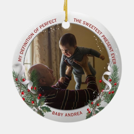 Opa 1e kerstdag Klassiek Silver Plant Lijst Keramisch Ornament (Achterkant)