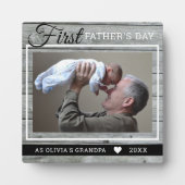 Opa 1e Vaderdag Afbeelding rustiek grijs hout Fotoplaat (Voorkant)