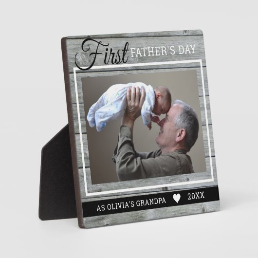 Opa 1e Vaderdag Afbeelding rustiek grijs hout Fotoplaat (Voorkant)