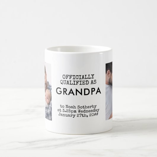 Opa 2 Aangepaste Baby Foto's en Geboortestatistiek Koffiemok (Center)