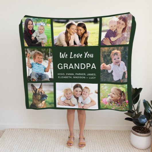 Opa 8 Foto Collage Green Fleece Deken