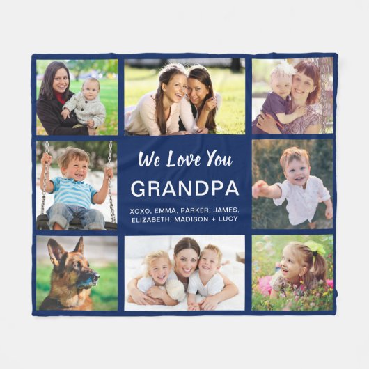 Opa 8 Foto collage Navy Blue Fleece Deken (Voorkant (Horizontaal))