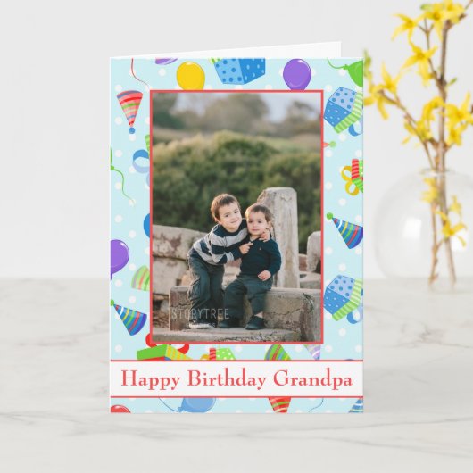 Opa ballon voor fijne verjaardag Foto Kaart (Gele Bloem)