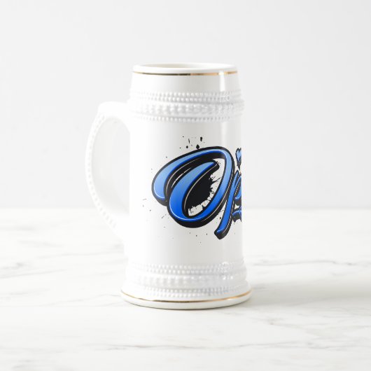 Opa blue Heart Graffiti Bierkrug Krug Bierpul (Voorkant links)
