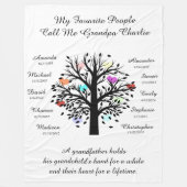 Opa Boom (hart) zwart/wit 10 namen en data Fleece Deken (Voorkant)