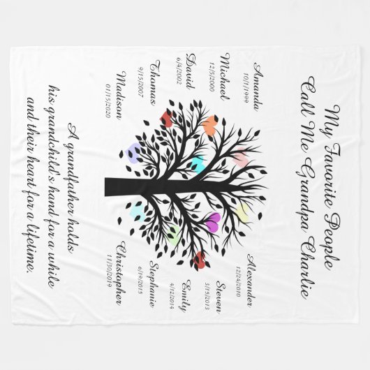 Opa Boom (hart) zwart/wit 10 namen en data Fleece Deken (Voorkant (Horizontaal))