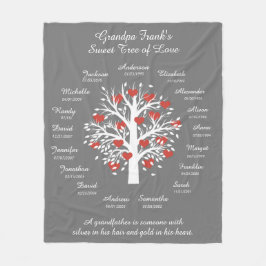 Opa-boom (harten), wit/grijs 17 namen en data fleece deken