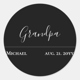 Opa Cadeau- Modern Jet Black Persoonlijk Ronde Sticker