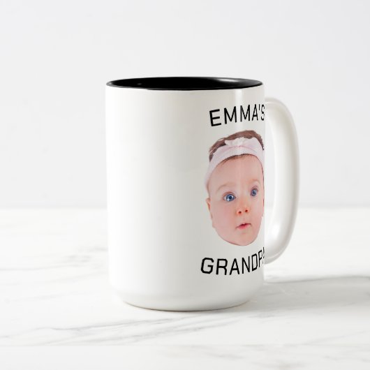 Opa Cadeau Mok, Aangepaste Baby Gezicht, Foto Cade Tweekleurige Koffiemok (Voorkant rechts)