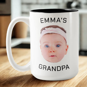 Opa Cadeau Mok, Aangepaste Baby Gezicht, Foto Cade Tweekleurige Koffiemok