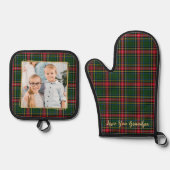 Opa Christmas Plaid Custom Gold Familiefoto Ovenwant & Pannenlap Set (Voorkant)