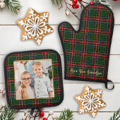 Opa Christmas Plaid Custom Gold Familiefoto Ovenwant & Pannenlap Set