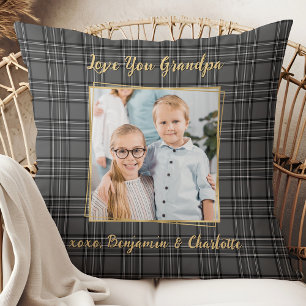 Opa Custom Grey Plaid Gepersonaliseerde Gouden Fot Kussen