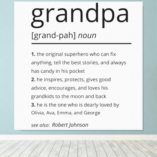 Opa definitie, aangepaste opa cadeau verjaardag canvas afdruk (Insitu (Houten vloer))