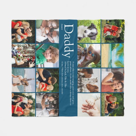 Opa definitie citaat fotocollage blauw fleece deken (Voorkant (Horizontaal))