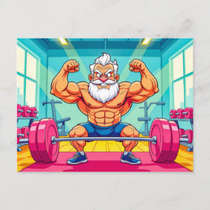 Opa die gewichten heft en sport beoefent feestdagenkaart