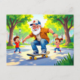 Opa die skateboarden oefent met zijn kleinzoon feestdagenkaart