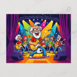 Opa die speelt in een rockband op het podium feestdagenkaart