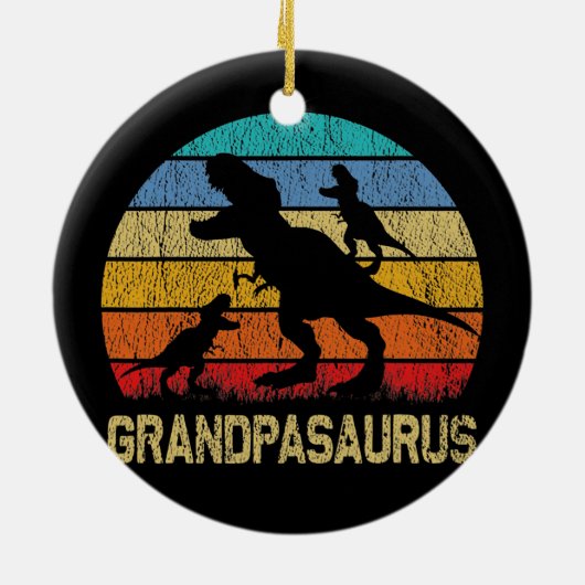 Opa Dinosaur T Rex Grandpasaurus 2 kinderen Keramisch Ornament (Achterkant)