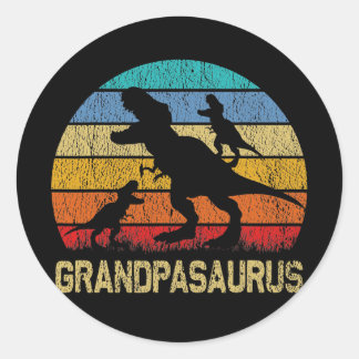 Opa Dinosaur T Rex Grandpasaurus 2 kinderen Ronde Sticker
