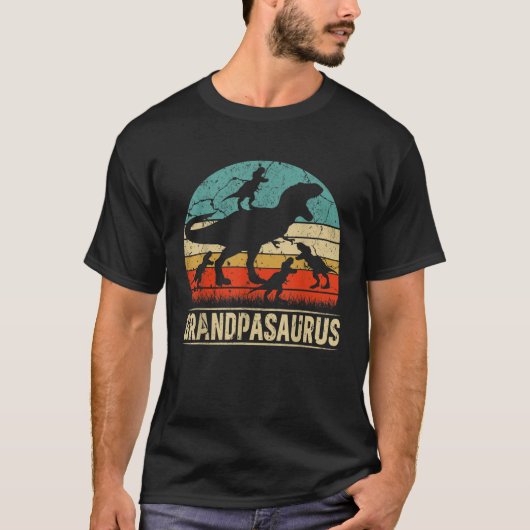 Opa Dinosaurus T rex Grandpasaurus 4 kinder famili T-shirt (Voorkant)