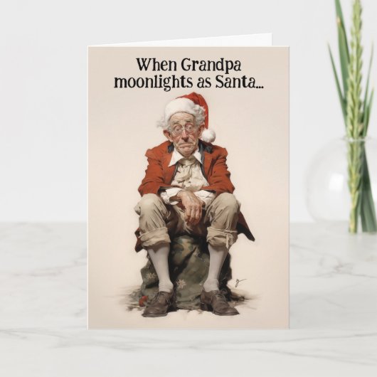 Opa doet 's avonds werk als Kerstman Kerstkaart Kaart (Voorkant)