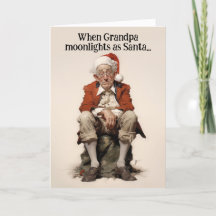 Opa doet 's avonds werk als Kerstman Kerstkaart