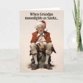 Opa doet 's avonds werk als Kerstman Kerstkaart Kaart