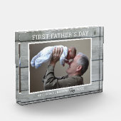 Opa Eerste Vaderdag Rustig Grijs Hout Eén Fotoblokken (Links)