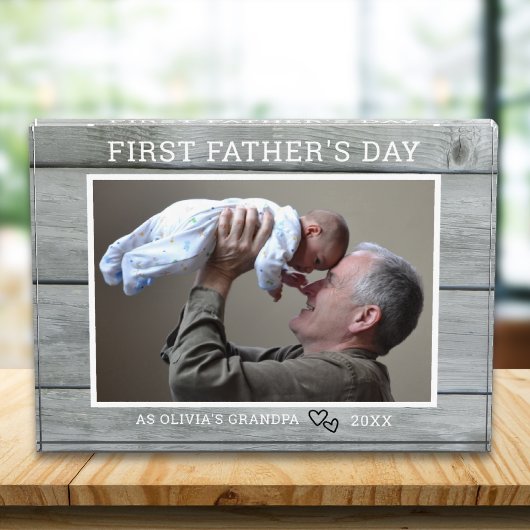 Opa Eerste Vaderdag Rustig Grijs Hout Eén Fotoblokken
