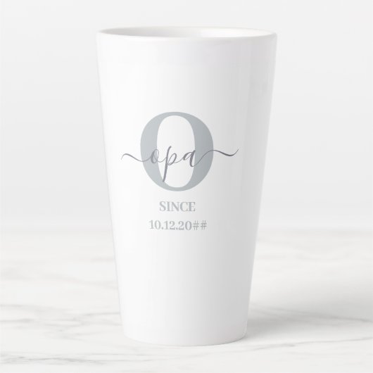 Opa Elegant Script Monogram Grijs Wit Latte Mokkop Mok (Voorkant)