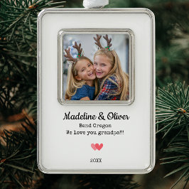 Opa Familiefoto Gepersonaliseerde Kerst Verzilverd Omlijst Ornament