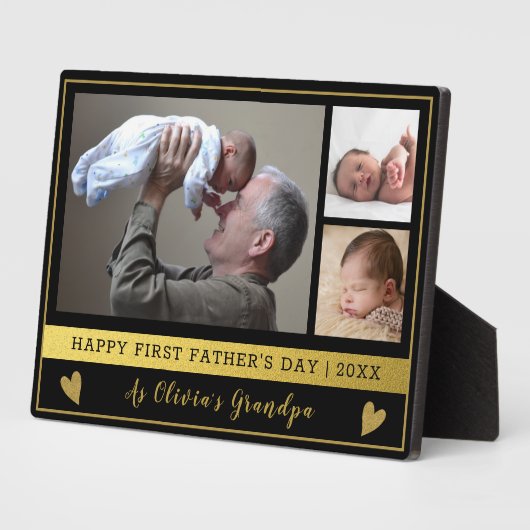 Opa First Vaderdag 3 Foto Black en Gold Fotoplaat (Zijkant)