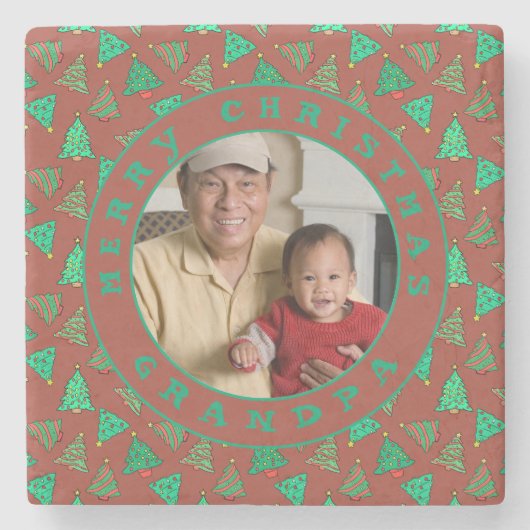 Opa Foto Kerstbomen Wit Marmer Stenen Onderzetter (Voorkant)