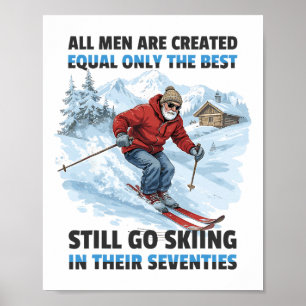 Opa gaat nog steeds skiën in de zeventig jaar oude poster