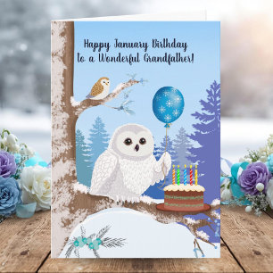 Opa Gelukkig januari verjaardag Sneeuwuil Kaart