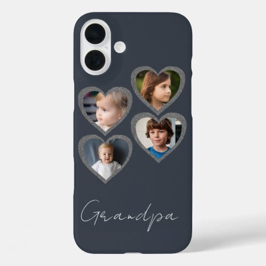 Opa Grey Hearts Kleinkinderen Fotocollage Case-Mate iPhone Case (Achterkant)