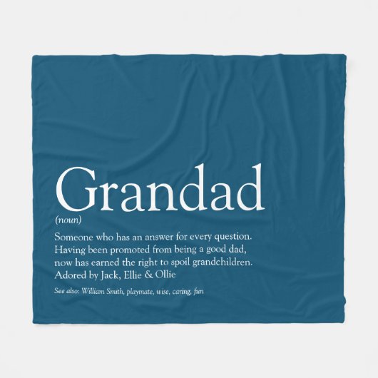 Opa Grootvader Definitie Blauw Fleece Deken (Voorkant (Horizontaal))