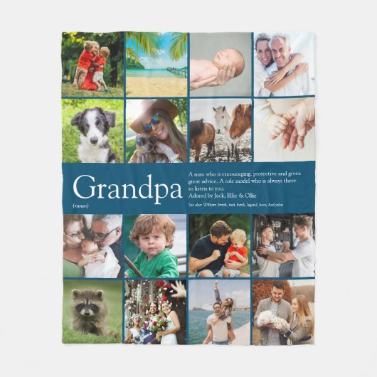 Opa Grootvader Opa Definitie Foto Blauw Fleece Deken (Voorkant)