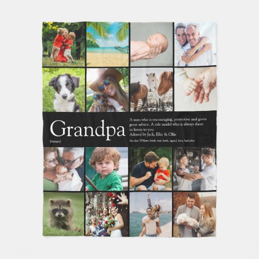 Opa Grootvader Opa Foto Collage Zwart Fleece Deken (Voorkant)