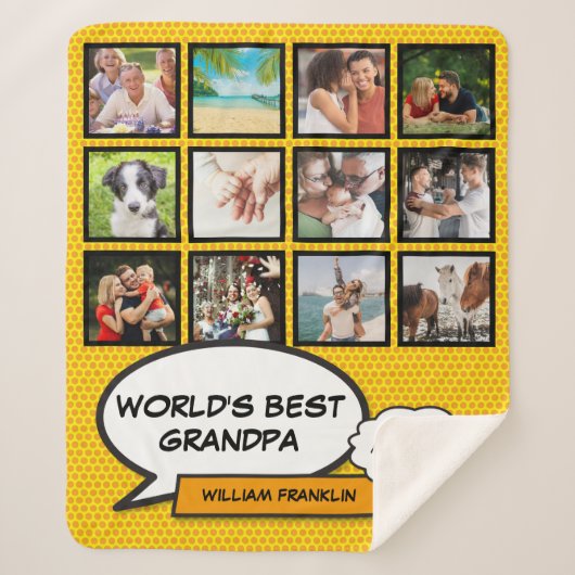 Opa Grootvader Opa Foto Pret Stripboek Sherpa Deken (Voorkant)