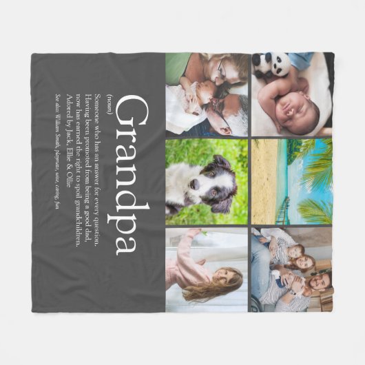 Opa Grootvader Papa Definitie 6 Foto Grijs Fleece Deken (Voorkant (Horizontaal))