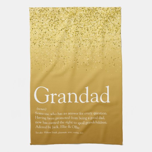 Opa, Grootvader, Papa Definitie Goud Glitter Theedoek (Verticaal)